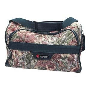 Vtg Airway Floral Tweed carry on travel bag luggage with shoulder strap 15 9 9